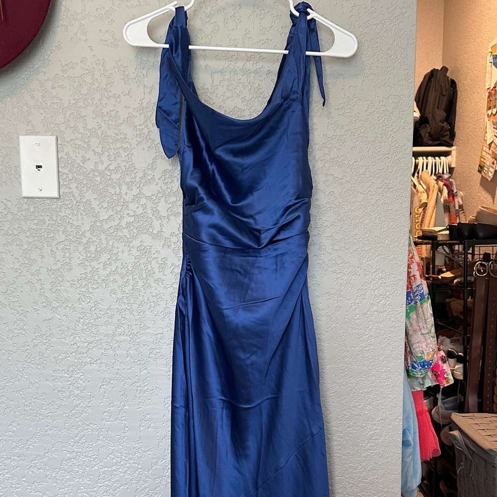 Petal & Pup One Shoulder Satin Dress in Royal Blue